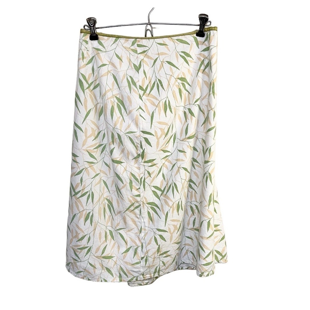Cato Skirt Womens 16W Cream Green Brown Leaf A Line Linen Blend Lined Botanical